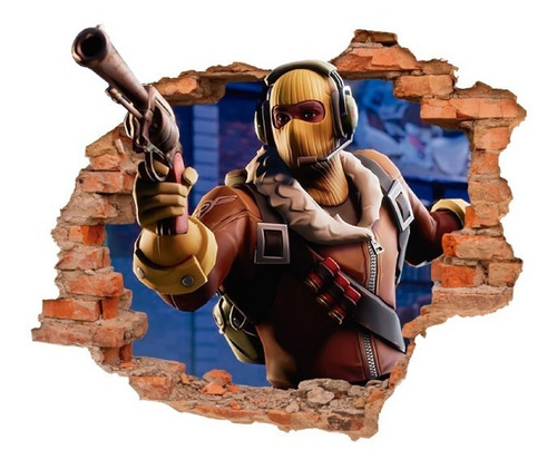 Imagen 1 de 6 de Vinilo Decorativo Fortnite I22 Sticker Con Efecto Muro Roto