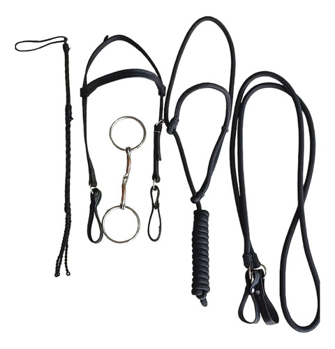 Kit Cabeçada + Rédea + Cabresto De Poli+ Bridão+ Chicote