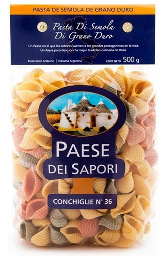 Pasta Conchiglie N°36 Tricolor Semola Grano Duro - Paese