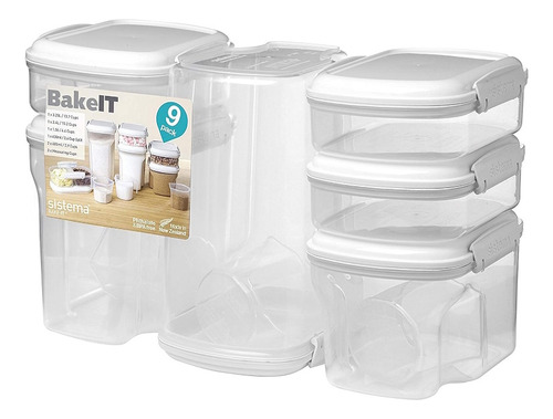 Juego De 9 Herméticos Plástico Recipientes Sistema 1213sz Blanco