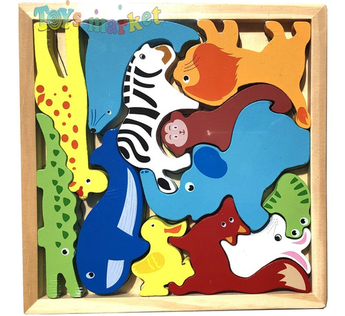 Imagen 2 de 4 de Rompecabezas De Madera Infantil Puzzle Animales Cubeta Toys