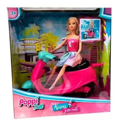Muñeca Poppi Articulada Kiara Y Su Moto Juguetes Niña 30cm