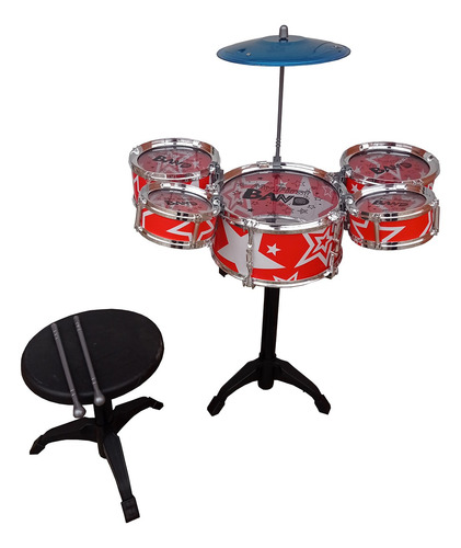 Mini Bateria Musical Infantil 5 Tambores Com Banco Jazz Drum