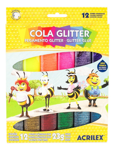 Cola Glitter Acrilex Cola Glitter 12 Cores