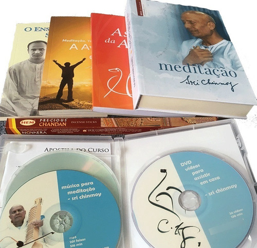 Kit Meditação: 4 Livros, 2 Cds, 1 Dvd, Incenso E Mantras