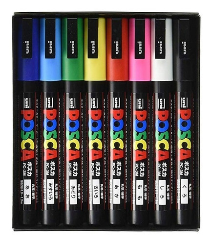 Imagen 2 de 3 de Uni Posca Set 8 Marcadores - 3m Acrílico Original Japonés