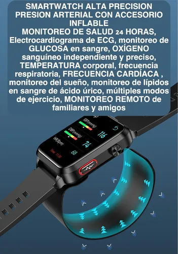 ABPWO 2024 Reloj Medidor Glucosa, Reloj Inteligente Tension Arterial, 1,43”  Smartwatch ECG con Llamadas, Medición De Ácido Úrico, Colesterol Total,  Temperatura Corporal (Color : Red Silicone) : : Electrónica