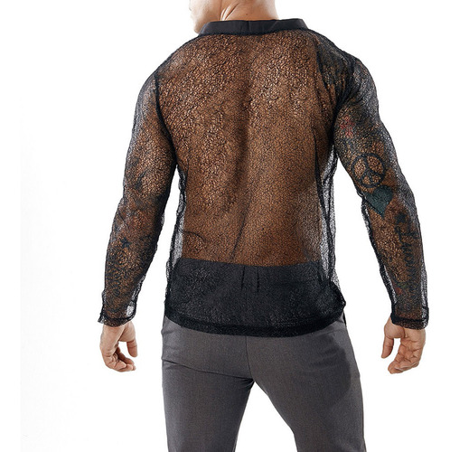 Camisas Tipo Cárdigan De Malla Para Hombre Y Color Liso Tran