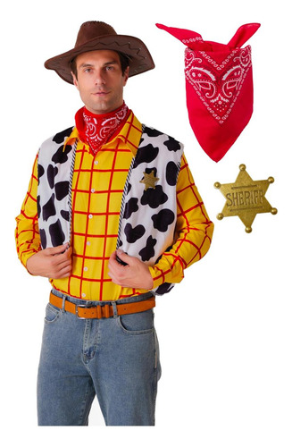 Disfraz De Vaquero Para Hombre Con Camisa A Cuadros, Chaleco