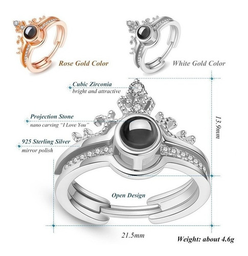Imagen 3 de 5 de Anillo Proyecta Te Amo En 100 Idiomas Color Oro Y Plata