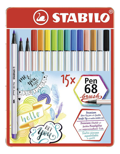 Marcador Stabilo Pen 68 Set Brush X 15 Lata