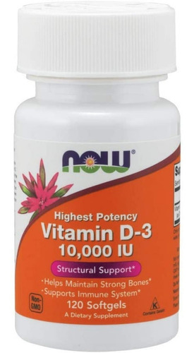 Suplemento em softgels NOW  Structural Support Vitamin D3 10000 IU vitamina d3 Vitamin D3 10000 IU sabor  without flavor em pote 120 un