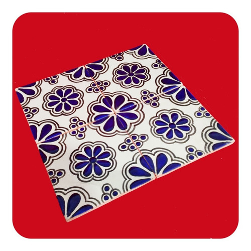 Imagen 5 de 5 de 45 Piezas De Azulejo De Talavera Poblana 10x10 Cm Flor Azul