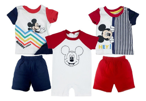 2 Conjuntos Playera  Short Estampado, 1 Pañalero Mickey