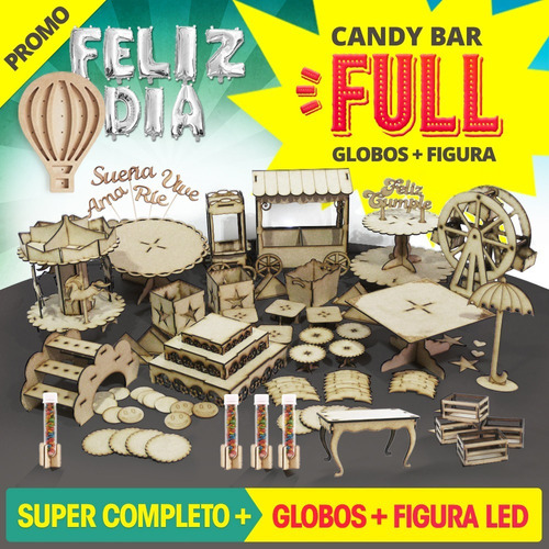 Candy Bar Full + Figura Led + Globos Candybar Fibrofacil