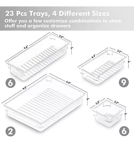 23 PCS Clear Plastic Drawer Organizers Set, CHEFSTORY 4-Size