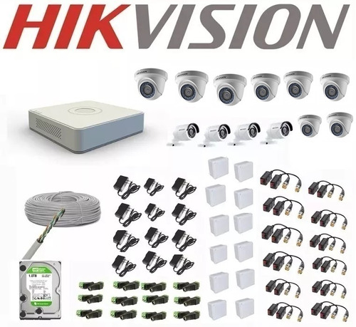 Kit De 12 Camaras De Seguridad  + Dvr 16ch + Balas Hikvision