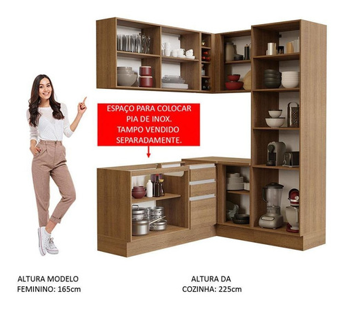 Cozinha Completa Canto Madesa Glamy 329001 Armário Balcão R Cor Rustic