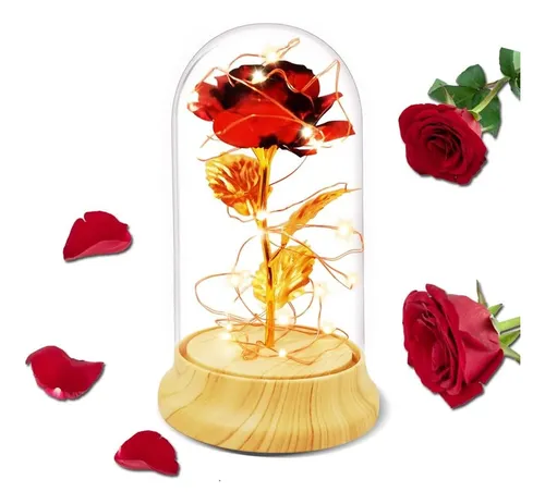 Rosa Roja Eterna Amor Por Siempre Flor + Luz Led + Domo Usb.