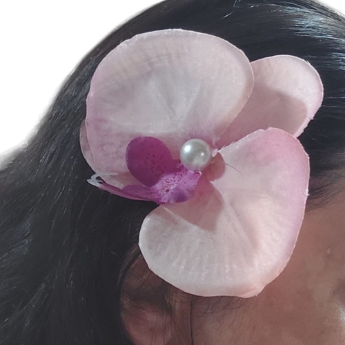 Hebilla De Pelo Flor Gancho Pico Orquìdea Rosa Con Morado