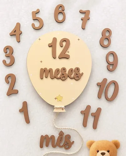 Plaquinhas Mêsversário Decoração Fotos 12 Meses Bege Neutro Neutro