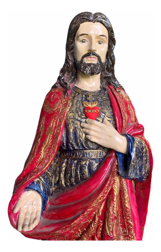 Sagrado Corazón De Jesús 40 Cm Pintado A Mano