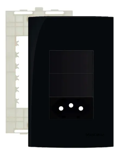 comprar Conj Placa 4x2 2 Interruptor Simples 1 Tomada Preto 10a 250v