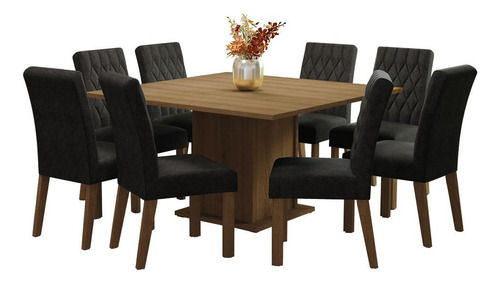 Sala Jantar Mesa Tampo Madeira 8 Cadeiras Leila Madesa Cor Rustic/Oxford