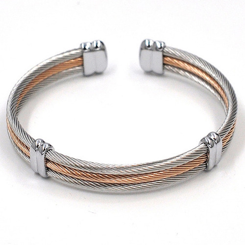 Pulsera Brazalete Unisex Acero 2 Colores Blanco Y Rosa M3009