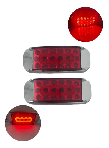 Plafón Rectangular De 18 Leds Rojo 12-24v 3 Funciones 2 Pzs