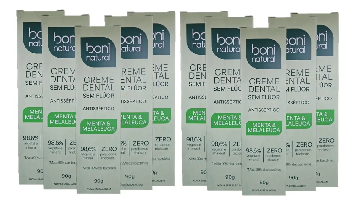 Kit Creme Dental Vegano Boni Natural Menta Melaleuca Anticárie