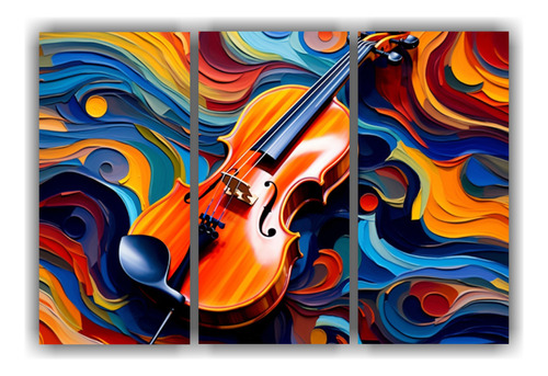 60x40cm Conjunto 3 Cuadros Tela Cálidos: Violín Abstracto,