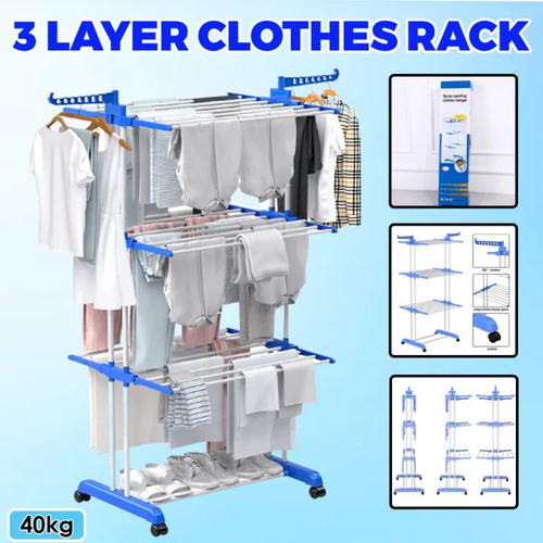 Tendedero Ropa Colgador Pechero Plegable 3 Niveles Color Azu