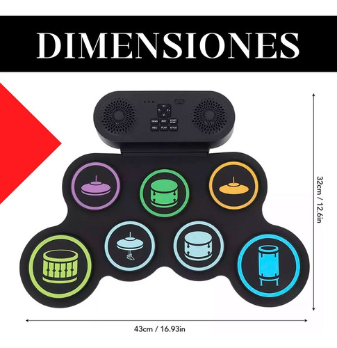 Bateria Electronica Pad Recargable Midi Auxiliar Usb Digital Negro