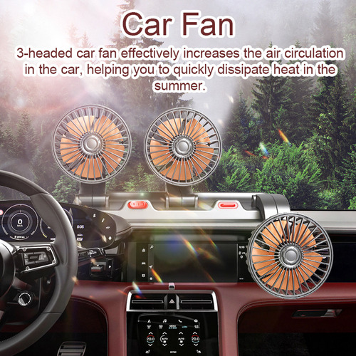 A Ventilador Portátil For Coche De 3 Cabezales Con Rotación