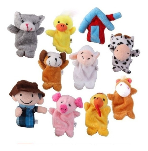 Imagen 2 de 5 de Pack 10 Titeres Dedo Cuentos Granja Personajes Animales