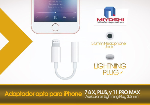Imagen 6 de 8 de Adaptador iPhone Auriculares Lightning Plug 3.5mm Ultimo Ios