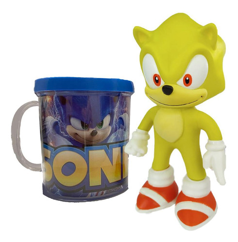 Boneco Sonic Amarelo Collection Com Caneca Personalizada