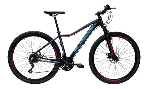 Mountain bike Alfameq Pandora aro 29 15" 21v freios de disco mecânico câmbios Indexado MTB cor preto/verde-azul-turquesa/rosa