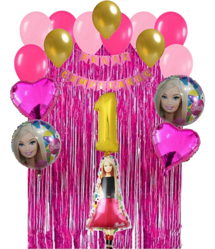 Combo Deco Barbie Globo 3d + Estrellas + Feliz Cumpleaños 
