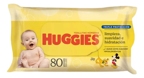 Combo X3 Paquetes De Toallitas Húmedas Huggies Hipoalergénicas Triple Protección Con Extracto De Manzanilla X80 Unidades Con Un Porta Toallitas Nubes Con Estampa Chrevron