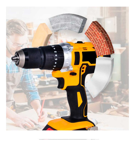 Taladro Percutor Atornillador Inalambrico 1/2 Rotomartillo Color Amarillo Frecuencia 60 Hz
