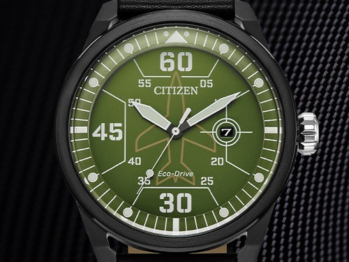 Reloj Citizen Avion Aw1735-03x Original Caballero Color De La Correa Negro Color Del Bisel Negro Color Del Fondo Verde