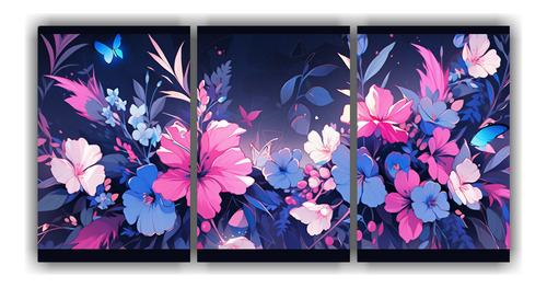 60x30cm Cuadro Vintage Época Pink And Blue Colors Flores