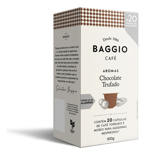 Baggio café aroma chocolate trufado box 20 cápsulas para Nespresso