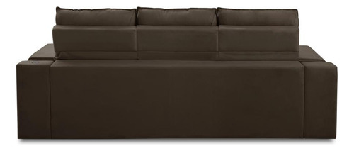 Sofá Retrátil Rec 3 Lug 2,10m Porta Copos Usb Hannah Suede Cor Marrom