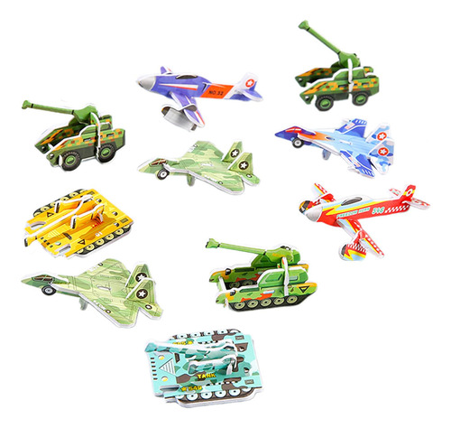 10 Uds. Rompecabezas De Dibujos Animados Tanques De Aviones