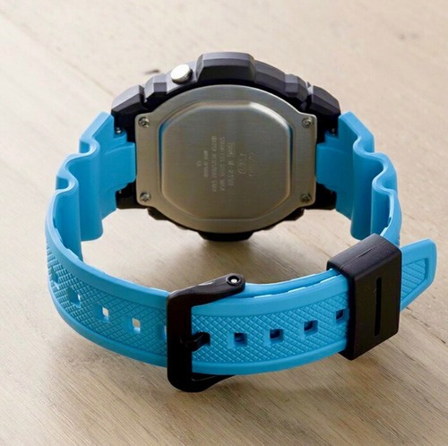 Reloj Casio W219h Display Negro Cronometro Sumergible 50m Azul Claro