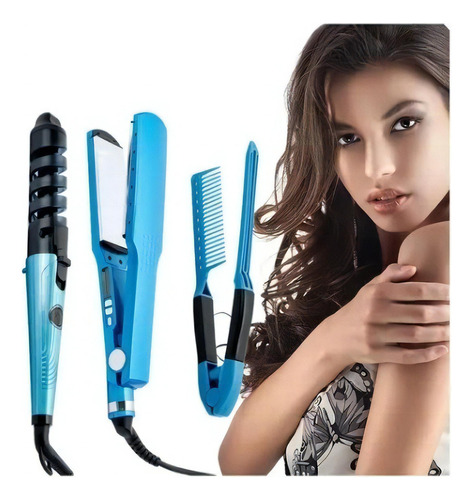 Combo Plancha De Cabello Nano Titanium + Rizador + Peine