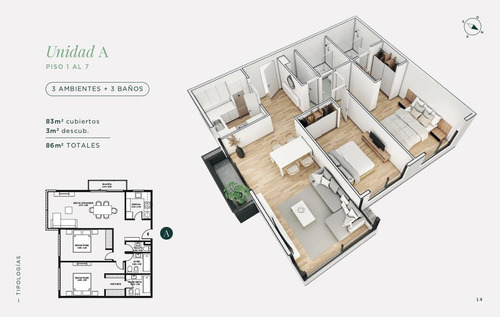 Imagen 2 de 15 de Departamento De 3 Ambientes De 86 Mts Totales Con Balcón Y Cochera Fija Opcional.